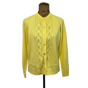 VTG Hand Loomed Virgin Acrylic Fully Fashioned Yellow Button Cardigan Sweater M